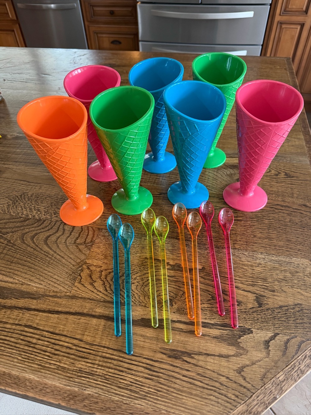 Party Ice Cream Sundae Cups & Spoons Set - Neon Assorted Colors